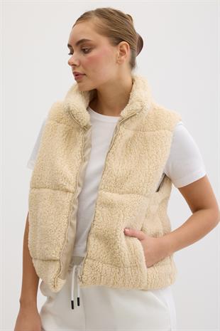 Kadın Fermuarlı Kolsuz Kapitone Yelek TAŞ