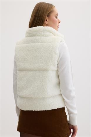 Kadın Fermuarlı Kolsuz Kapitone Yelek EKRU