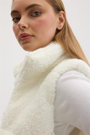 Kadın Fermuarlı Kolsuz Kapitone Yelek EKRU