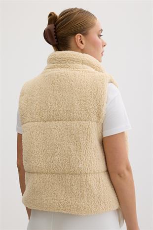 Kadın Fermuarlı Kolsuz Kapitone Yelek TAŞ