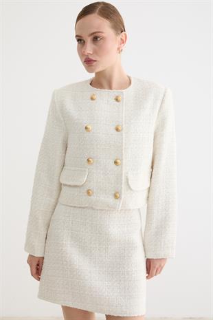 Kadın Fermuarlı Mini Etek EKRU