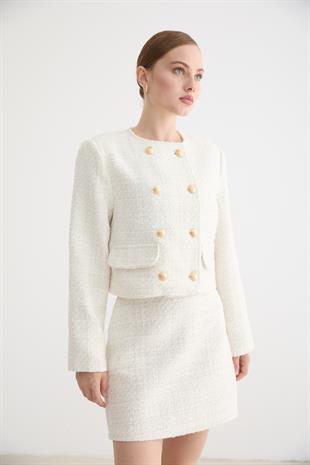 Kadın Fermuarlı Mini Etek EKRU