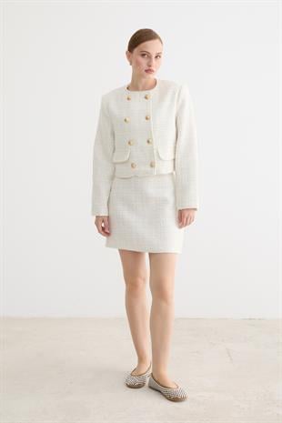 Kadın Fermuarlı Mini Etek EKRU