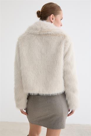 Kadın Garni Deri Fiyonk Detaylı Kürk TAŞ