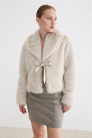 Kadın Garni Deri Fiyonk Detaylı Kürk TAŞ