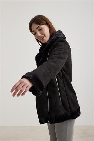 Womens Faux Fur Lined Suede Inner Mont BLACK