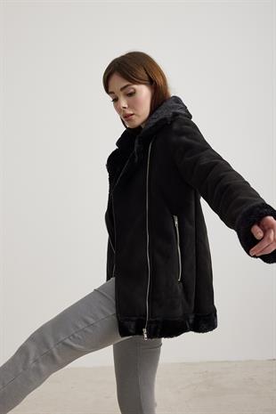 Womens Faux Fur Lined Suede Inner Mont BLACK