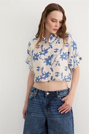 Kadın Kısa Kollu Desenli Gömlek SAKS