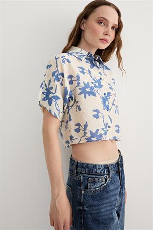 Kadın Kısa Kollu Desenli Gömlek SAKS