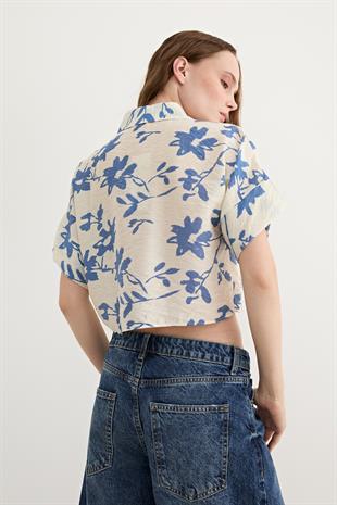 Kadın Kısa Kollu Desenli Gömlek SAKS