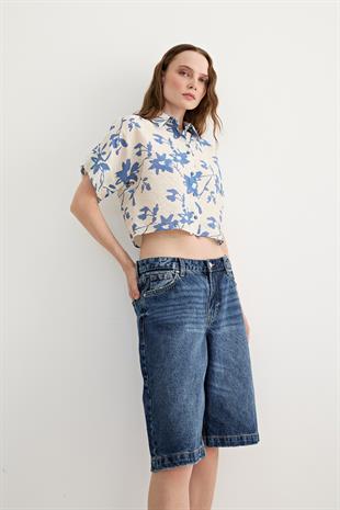 Kadın Kısa Kollu Desenli Gömlek SAKS