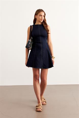 Kadın Kısa Kot Elbise RİNS YIKAMA