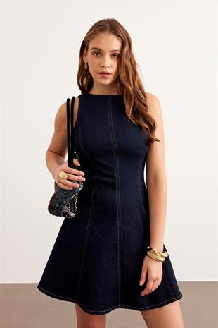 Kadın Kısa Kot Elbise RİNS YIKAMA