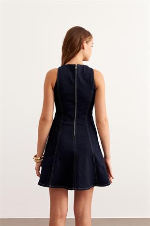 Kadın Kısa Kot Elbise RİNS YIKAMA