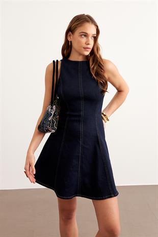 Kadın Kısa Kot Elbise RİNS YIKAMA