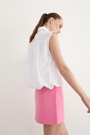 Kadın Kolsuz Cep Detaylı Gömlek BEYAZ