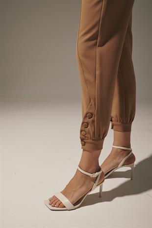 Womens Button Detail Fabric Pants BISCUIT