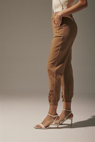 Womens Button Detail Fabric Pants BISCUIT