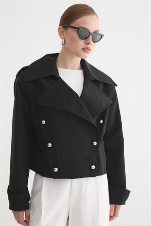 Kadın Metal Düğmeli Trençkot SİYAH