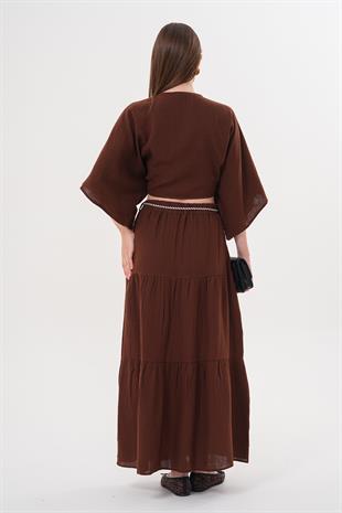 Kadın Müslin Bağlamalı Bluz KAHVE