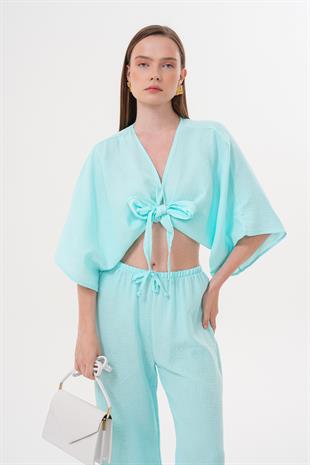 Kadın Müslin Bağlamalı Bluz MAVİ