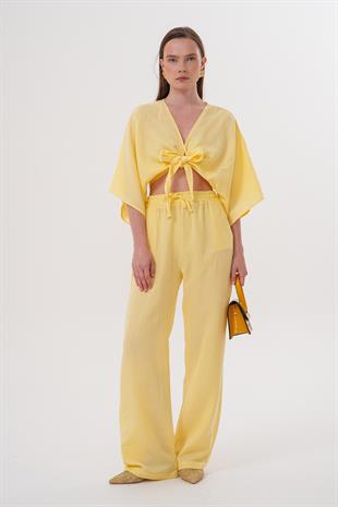 Kadın Müslin Bağlamalı Bluz SARI