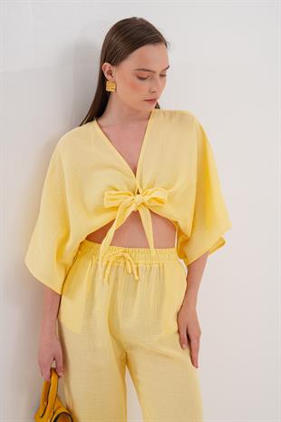 Kadın Müslin Bağlamalı Bluz SARI