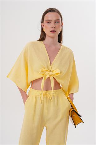 Kadın Müslin Bağlamalı Bluz SARI