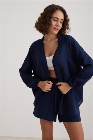 Kadın Müslin Beli Lastikli Şort LACİVERT