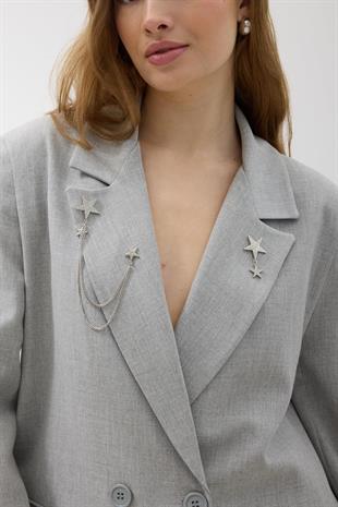 Kadın Omzu Vatkalı Düğmeli Blazer Ceket GRİ