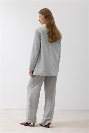 Kadın Omzu Vatkalı Düğmeli Blazer Ceket GRİ