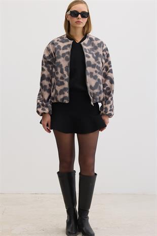 Kadın Ön Fermuarlı Desenli Örme Kaşe DİJİTAL KAŞE