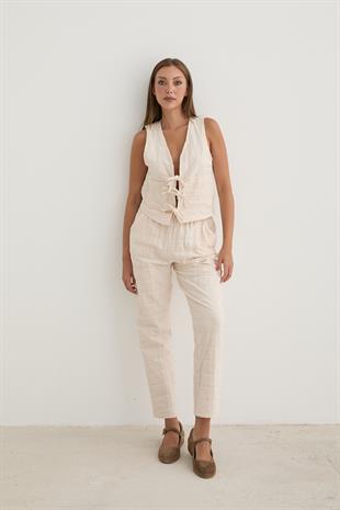 Kadın Önden Bağlamalı Desenli Kapitone Yelek TAŞ