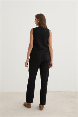 Kadın Önden Bağlamalı Desenli Kapitone Yelek SİYAH