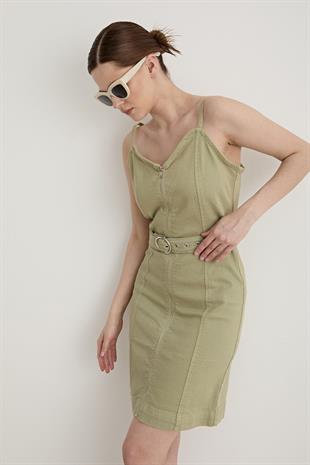 Womens Front Zip Belted Dress MINT