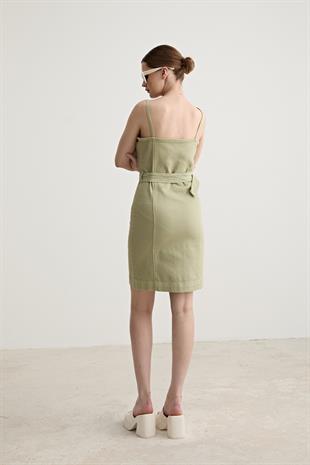 Womens Front Zip Belted Dress MINT