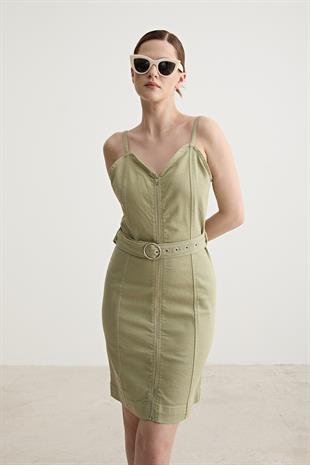 Womens Front Zip Belted Dress MINT