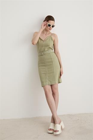 Womens Front Zip Belted Dress MINT