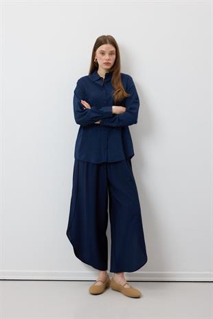 Kadın Oversize Modal Gömlek LACİVERT