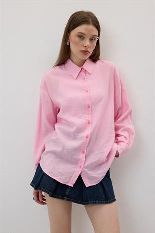 Kadın Oversize Modal Gömlek PUDRA