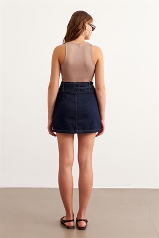 Kadın Toka Detaylı Kot Etek RİNS YIKAMA