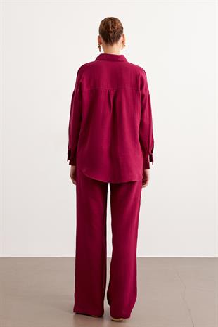 Kadın Uzun Kollu Oversize Müslin Gömlek BORDO