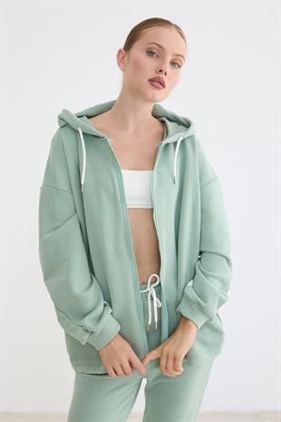 Kapşonlu Bağcıklı Sweatshirt MINT