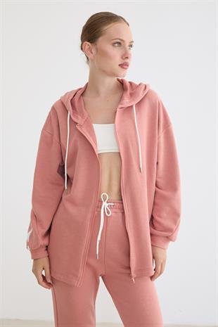 Kapşonlu Bağcıklı Sweatshirt PUDRA