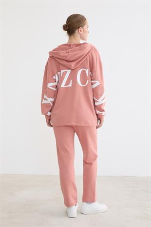 Kapşonlu Bağcıklı Sweatshirt PUDRA