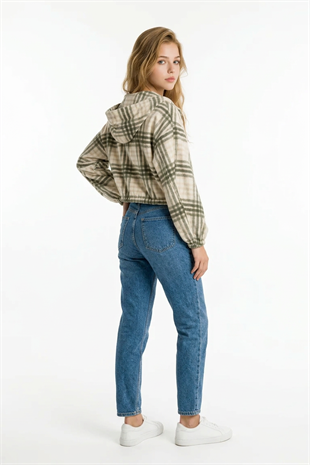 Kapüşonlu Ekose Yağmurluk HAKİ