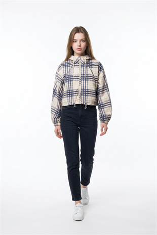 Kapüşonlu Ekose Yağmurluk LACİVERT