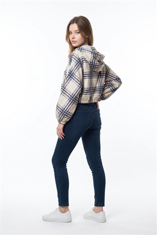 Kapüşonlu Ekose Yağmurluk LACİVERT