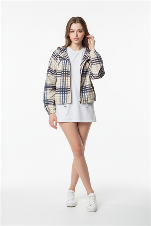 Kapüşonlu Ekose Yağmurluk LACİVERT