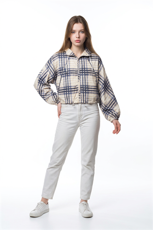 Kapüşonlu Ekose Yağmurluk LACİVERT